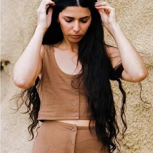 [SOLD] RARE Ozma Brown Clay Button Charlie Crop Top